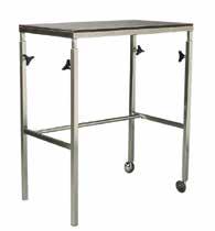 XXX Stainless Steel Tables and Stools arm table 2 x 75mm castors. Adjustable height.