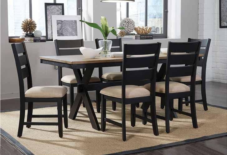 Transitional Dining Set Combines a Two-tone Sawbuck Trestle