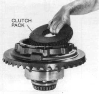 Driver-Controlled and Seasonal CTDs Only: With cover and springs removed, the pressure plate and clutch pack (friction plates) can be withdrawn or lifted out of ring gear bore.