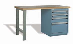 Workstation System Workbench with Cabinet Laminated wood top ; Legs 27 D x 32 H, equipped with electrical outlet knockouts on front of the