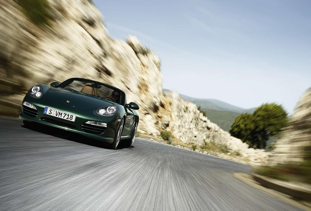 The Boxster. An out-and-out roadster. High performance, lightweight construction, sporting agility. Values that are reflected in every detail. For the ultimate driving pleasure hood open or closed.
