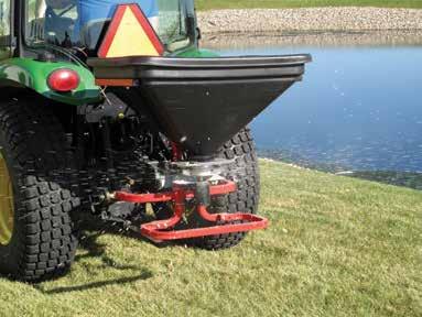 5 This innovative Fimco spreader uses a variable-speed 12-volt motor (with on/ off switch) that lets you change the spread width from 5 to 45 ft.