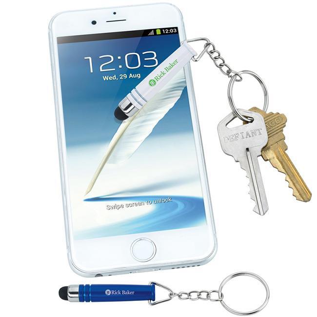 21154 Mini Stylus w/keychain Portable Keychain with built in soft touch stylus. Metal linked keychain.