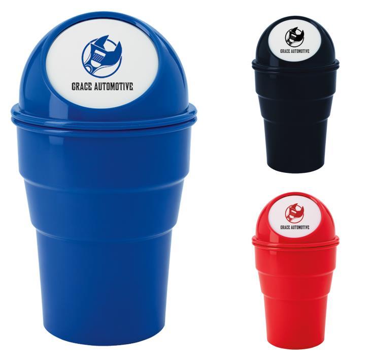 21155 Mini Auto Trash Can Plastic Portable Car Trash Can with flip lid. Fits any automotive cup holder. ABS Plastic 3-7/8"w x 6-3/4"h $3.