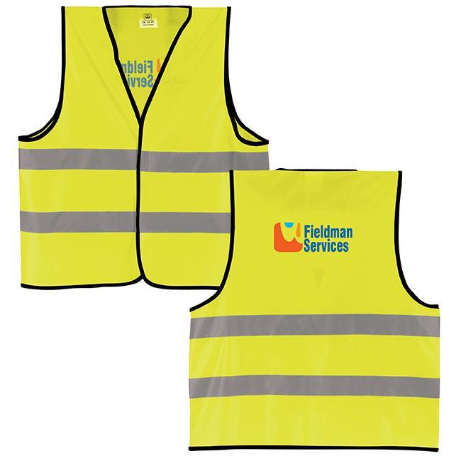 50043 Reflective Safety Vest Safety yellow color provides visibility during the day, at night and in poor weather Flame-retardant material Hook-and-loop closure keeps vest in place Wide reflective