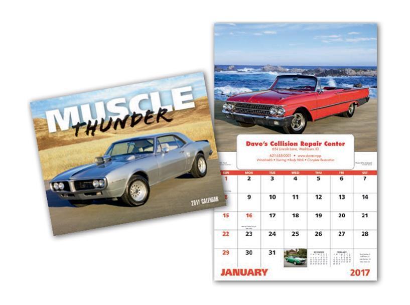 7505 Muscle Thunder- Window 2017 Calendar 13-Month calendar with Dec 2017 printed on backmount Gloss Paper Stock with UV Coated Cover High-quality Imagery Paper 11"w x
