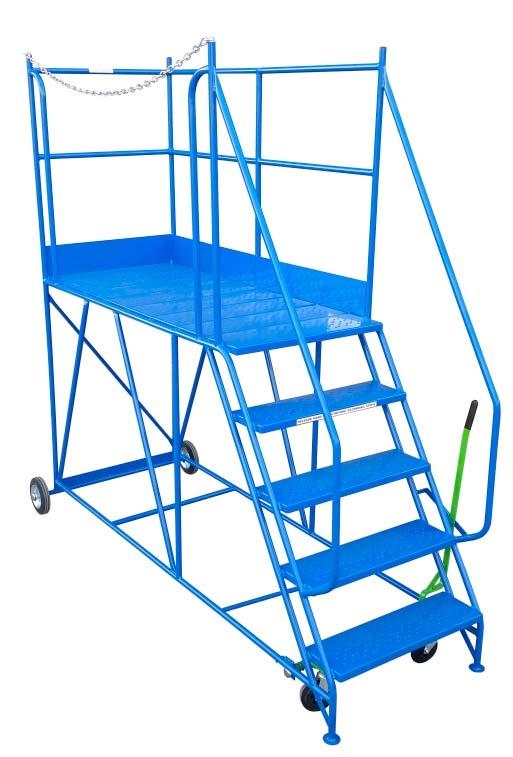 Access Platforms Heavy-Duty Steel Mobile Safety Platforms One Long Side with removable chain for access option for L or R side or solid rails High quality Industrial Safety Platforms manufactured in