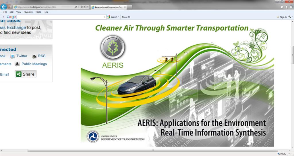 U.S. DOT AERIS Program: Applications for the Environment: Real- Time Information Synthesis Objectives: Identify connected vehicle applications that could provide environmental impact reduction