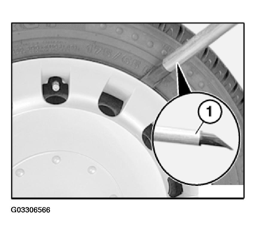 Fig. 29: Identifying Plastic Tip Of Wheel Bolt Wrench To fit the wheel trim, arrange the two retaining clips (1) over the wheel valve and press on