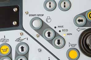 By pressing the arrow buttons, up or down, the operator changes modes in the following order: Neutral, Job Site Mode, Positioning Mode and Pave Mode. An LED indicates the mode selected.