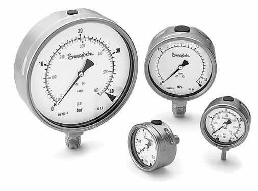 4 Industrial and Process Pressure Gauges B Model: General-Purpose Stainless Steel Gauge with djustable Pointer Features 63, 1, and 16 mm (2 1/2, 4, and 6 in.) dial sizes are available.