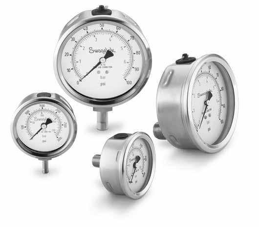 6 Industrial and Process Pressure Gauges C Model: General-Purpose Stainless Steel Gauge Features 63 and 1 mm (2 1/2 and 4 in.) dial sizes are available.