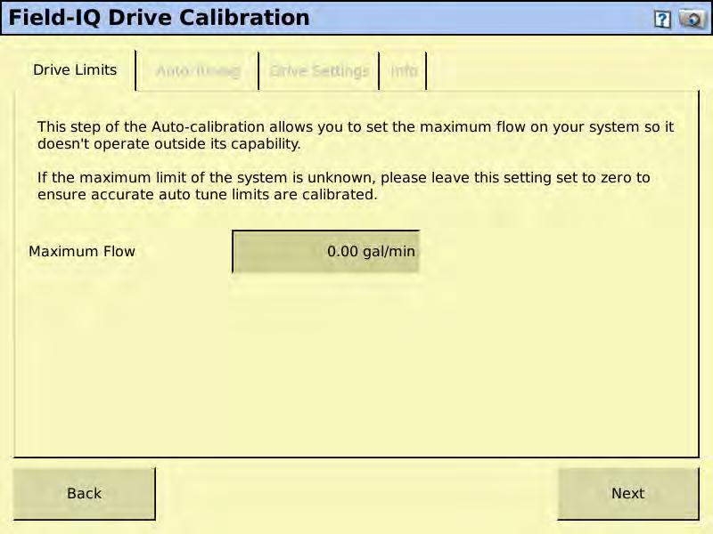 Trimble Field-IQ Setup for FmX or FM-1000 Field-IQ Calibration F Setup & Operation You can leave Maximum Flow set at 0 or enter the Maximum Flow rate of your pump in Gal/Min. Then press Next.