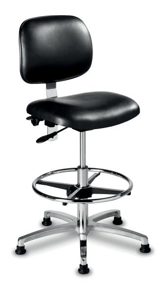 Seating Solutions Static Safe & Sterile Tech Chairs ESD (anti-static) fi re retardant & antimicrobial black vinyl upholstery Chrome five star base Models Medium/High - Foot ring & glides Low -