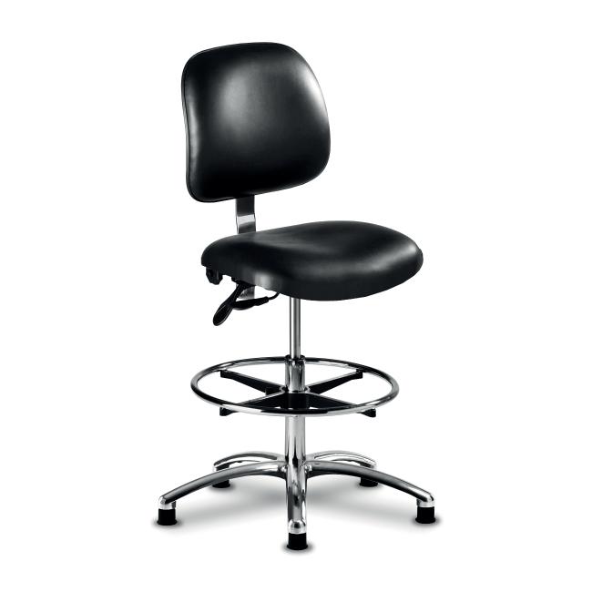 Seating Solutions Static Safe Clean Room Tech Chairs ESD (anti-static) fi re retardant & antimicrobial black vinyl upholstery Chrome fi ve star base Models Medium/High - Foot ring & glides Low -