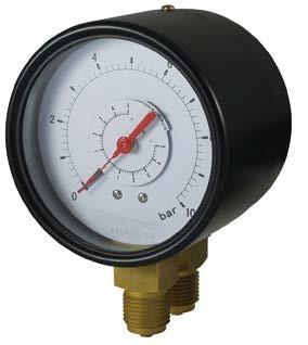 Technical gauge specifications model DG Nominal sizes: 4" Connection: NPT 1/2" for 4" Scale Range: Pressure ranges: 0 to 600 psi/bar Case Black steel case and bezel with