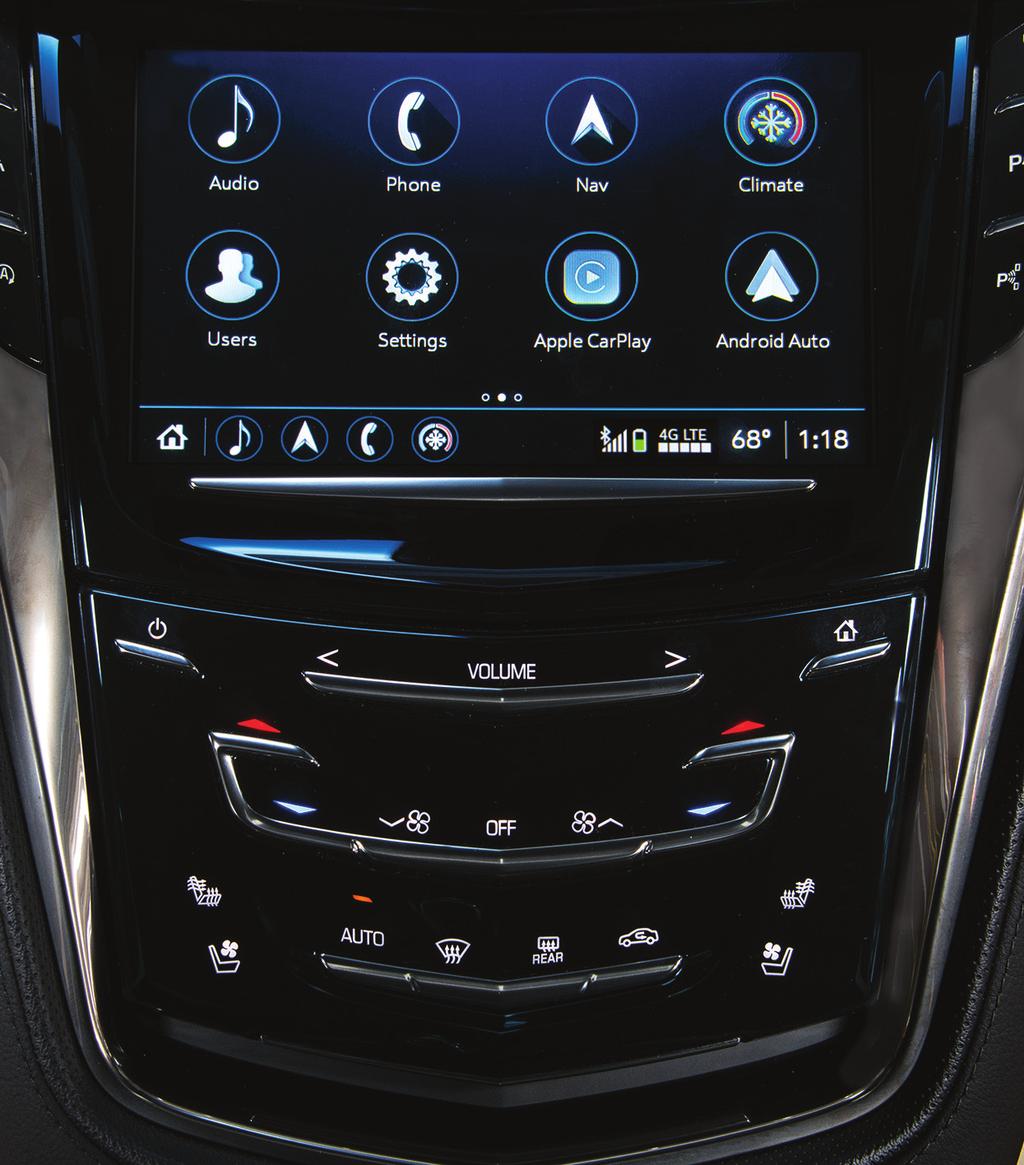 CADILLAC USER EXPERIENCE CONTROLS Applications : Touch the screen icon to access the application Wi-Fi Indicator VOLUME Touch arrows or swipe finger above chrome bar Home Page Power/Mute: Press and