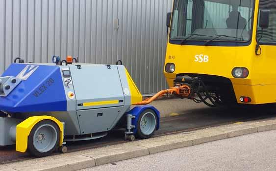 Fast track change in confined space: road-rail robot Vlex With the newly developed VLEX road-rail robot, Vollert offers an optimal solution for light shunting operations up to 300 tons.