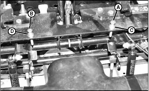 NOTE: If the machine travels to the left, adjust the right speed drift screw (A). If the machine travels to the right, adjust the left speed drift screw (B). SERVICE TRANSMISSION 3.