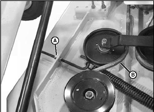 When properly adjusted, there would be approximately a 2 mm (1/16 in.) gap between the spring coils. To increase belt tension: Turn nut (C) clockwise.