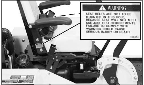 WARNING Operator training required Seat belts are not to be mounted in
