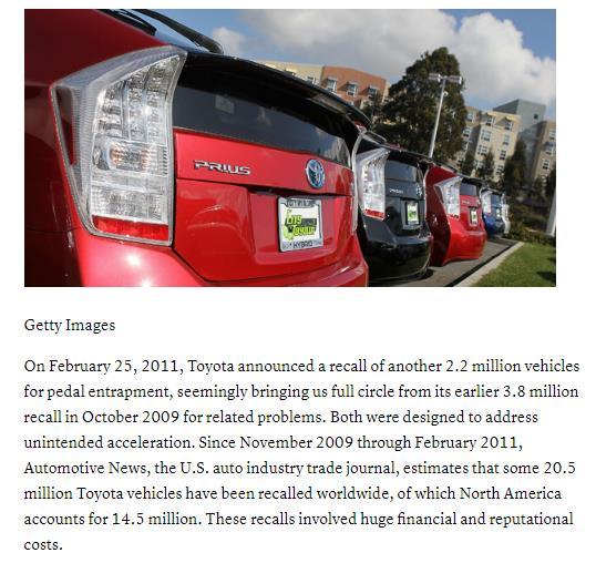 are of course aware of the infamous recall that Toyota launched in 2011.