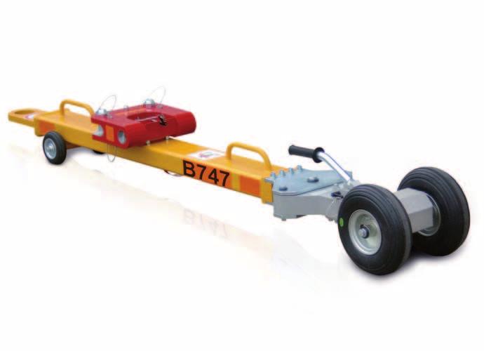 Fly-away tow bar in aluminum transport box, alternatively available in multiplex/wood B747-Fly-away tow bar Available also as a splittable design for certain aircraft types J M S.