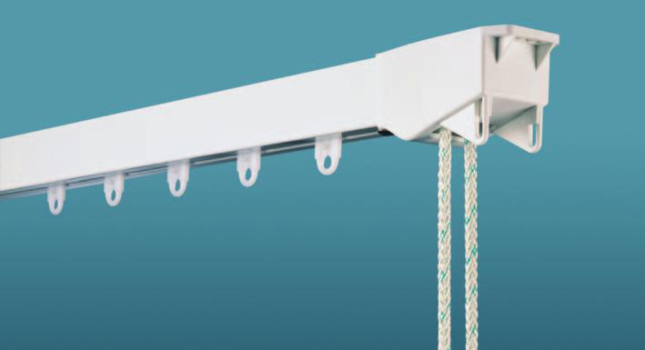 Vitesse System 7700W Heavy-duty system suitable for large areas Ideal for stage curtains in auditoria and lecture theatres Top-fix as standard, with option of face-fix brackets Standard colour white