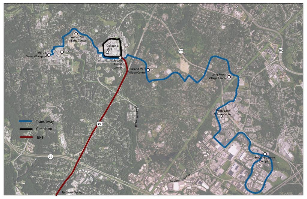 Chapter 7: Future Transit Development Connecting with Future Services As noted above, this proposed new east west route would connect with the future Downtown Columbia circulator shuttle at the new