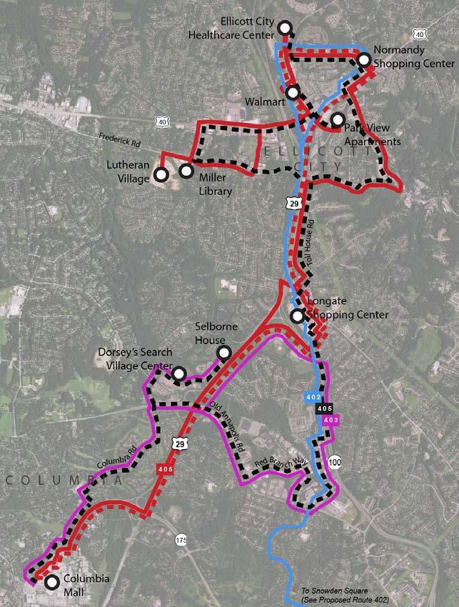 Route 405 Columbia Mall to Ellicott City Chapter 6: Transit Plan Service Description Route is streamlined to reduce the ride time for riders traveling between Columbia and Ellicott City.