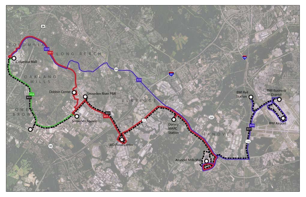Chapter 6: Transit Plan REGIONAL SERVICE Route 501 Columbia Mall to Arundel Mills Mall Service Description Route 501 will no longer serve BWI airport.