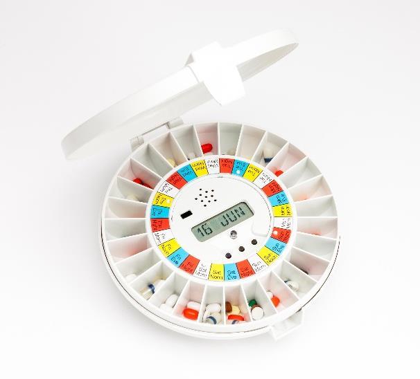 PIVOTELL ADVANCE AUTOMATIC PILL DISPENSER Introduction: The Pivotell Advance Automatic Pill Dispenser reminds the user by means of an alarm and flashing light when to take their medication.