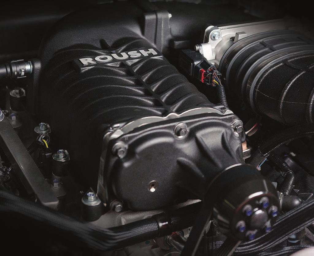 SUPERCHARGERS ROUSH has developed these industry-leading calibrated supercharger systems with varying power levels for the Ford F-150 powered by a 5.0L V8 or 6.2L V8.