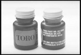 10 Lubrication - Oil and Grease There is a hydraulic oil dye, Toro PN. 44-2500 that is available to help you find hydraulic oil leaks.
