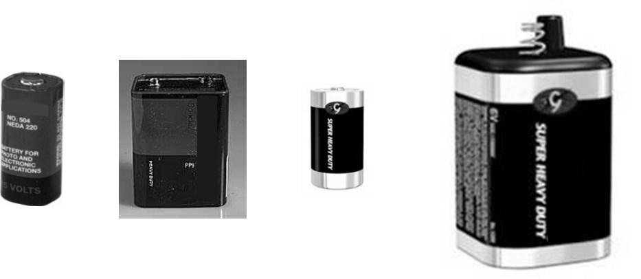 Carbon Zinc Batteries Typical Uses: Flashlights, toys, etc.