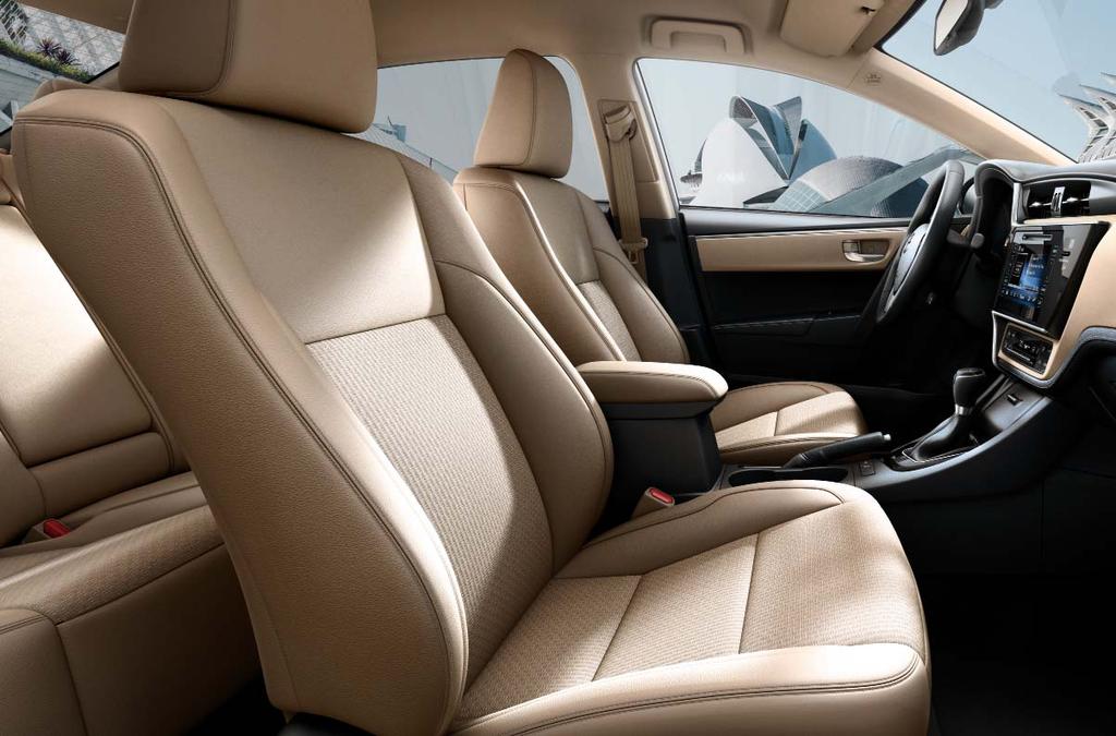 The Corolla s interior combines intelligent design with exceptional comfort to ensure drivers and passengers enjoy effortless long-distance comfort, thanks to thoughtful ergonomics, supportive seats