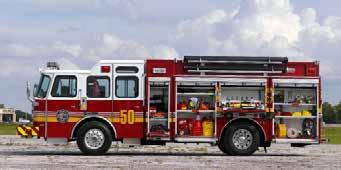 equipment. The rear-mount pumper bodies provide up to 490 cubic feet of internal compartment storage.