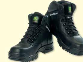 Antistatic properties, slip and oil resistant outer sole, shock absorption in heel, 200 Joule composite toe cap, PS5 antipenetration midsole. John Deere logo in the leather. Colour: black.