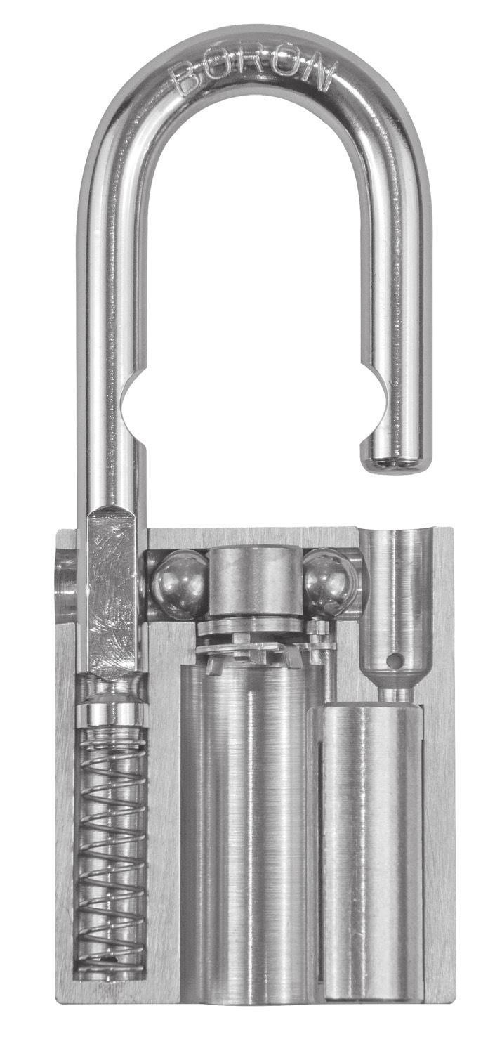 American Lock Series A3650 Disassembly Unlock shackle Assembly Insert stop plate Release actuator Close shackle Use a Phillips screwdriver to remove housing screw Remove cylinder, driver,