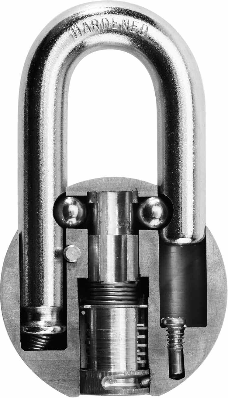 shackle retaining pins Insert ball bearings Insert actuator as shown Insert cylinder plug and retaining pin Insert
