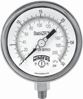 PFP-ZR Premium Stainless Steel StabiliZR TM Gauge StabiliZR TM Description & Features: StabiliZR TM dampened movement minimizes effects of pulsation and vibration without liquid fi lling Restricted