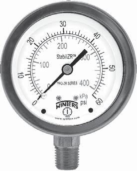 PFQ-ZR StabiliZR TM Stainless Steel Gauge StabiliZR TM Description & Features: StabiliZR TM dampened movement minimizes effects of pulsation and vibration without liquid fi lling (fl utterless
