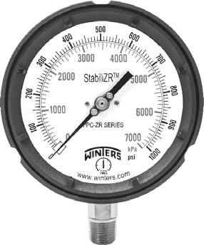 PPC-ZR StabiliZR TM Process Gauge StabiliZR TM Description & Features: StabiliZR TM dampened movement minimizes effects of pulsation and vibration without liquid fi lling Solid phenolic front and