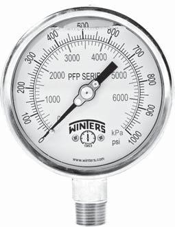 5 and 4 bottom mount gauges Stainless steel or brass wetted parts Restricted orifi ce standard on dual scale (optional on single scale) Dry case available ASME B40.