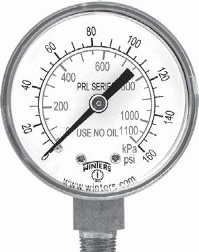 PRL Regulator Gauge Description & Features: Small diameter, all stainless steel gauge 1.5 (40mm) and 2 (50mm) dials Full view snap-in lens Back and bottom connection ASME B40.
