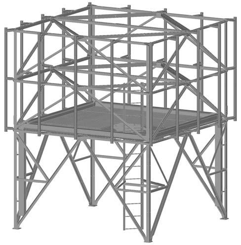 HW-Frame has 9' face width and is 12' tall with an overall height, which includes the pipe mount cantilever, of 15'-1". The Frame includes sixteen 2 7 /8" OD x 8'-4" pipe mounts.
