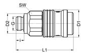 G SW i L1 D1 D2 NW g/piece 4192-0407 G1/4 22 7,5 53,5 25,5 18,5 7 114g Plug nipple with male thread for shutoff on both sides - Version with shut-off on both sides - Whitworth pipe thread -