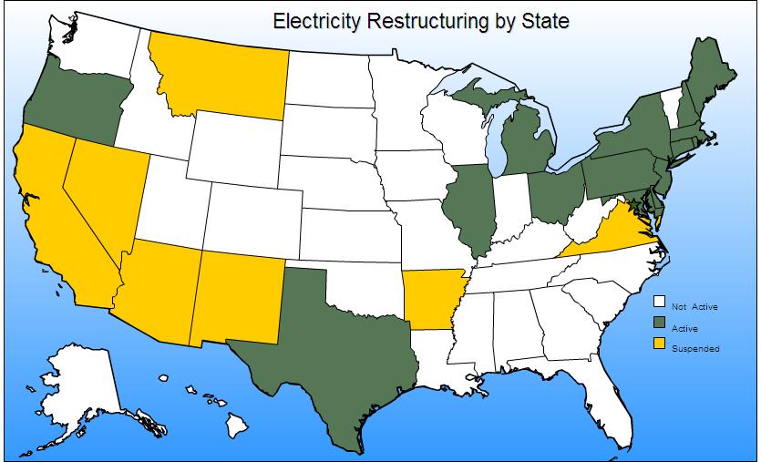 Smart Grid For Industrial Facilities Source eia.doe.gov Data as of September 2010 The map below shows information on the electric industry restructuring. Click on a State for details.