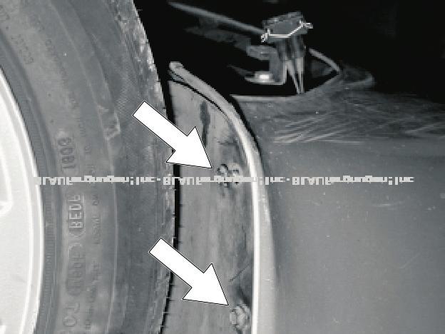 front of each tire. (Image 3) Image 1 Image 2 Image 3 5) Locate and remove the (6) 10mm nuts that hold the bumper cover ends to the inner fenders.