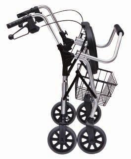 Sturdy aluminium frame Detachable back support Comes with soft seat and shopping basket as standard PU tyres Height-adjustable pushing handles Ergonomic brake, two or one-handed (right or left)